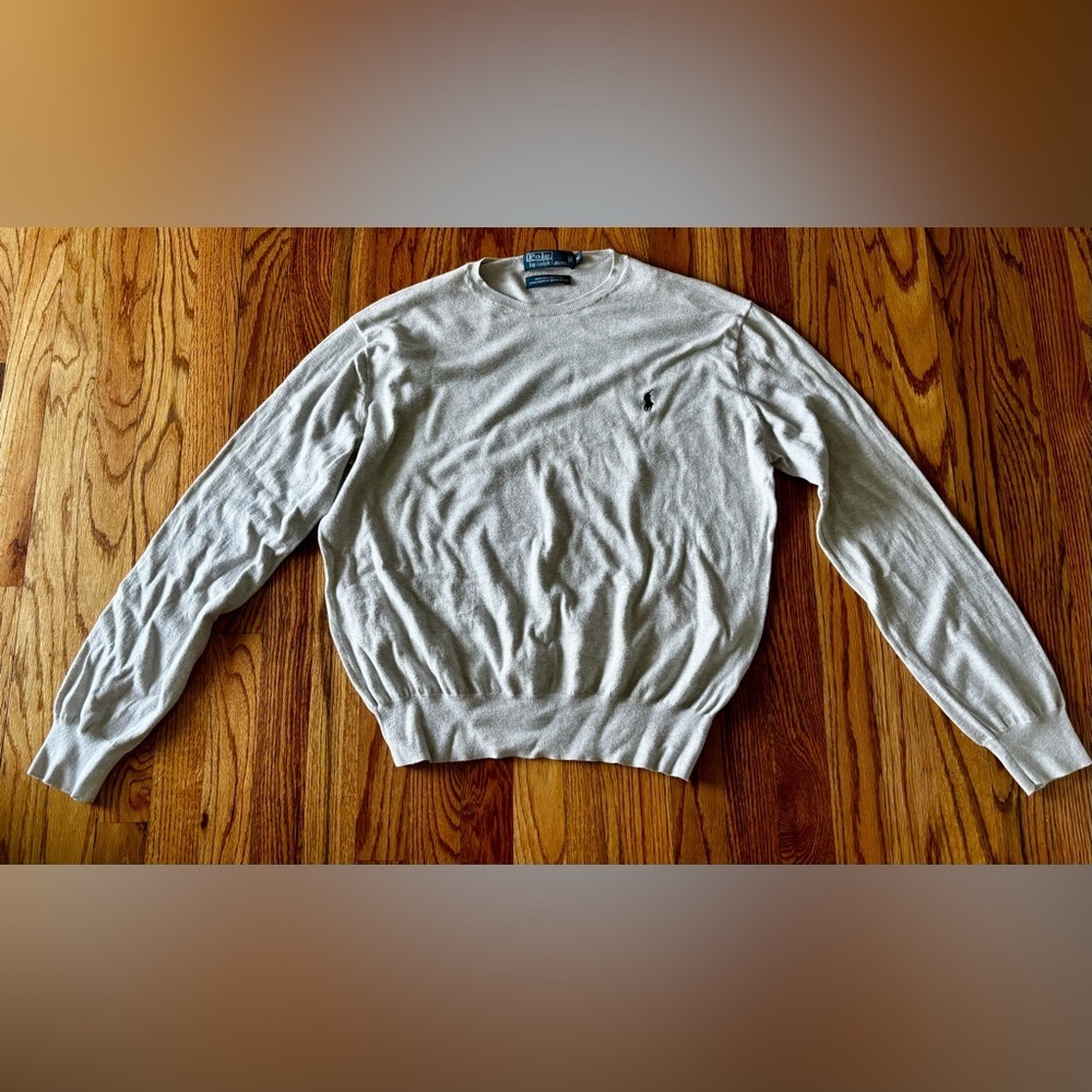 Polo by Ralph Lauren Light Gray Crewneck Sweater with Embroidered Pony - Medium